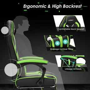 Massage Gaming Chair, Swivel Office Recliner, Adjustable Racing Computer Chair with Lumbar Support, Headrest & Retractable Footrest