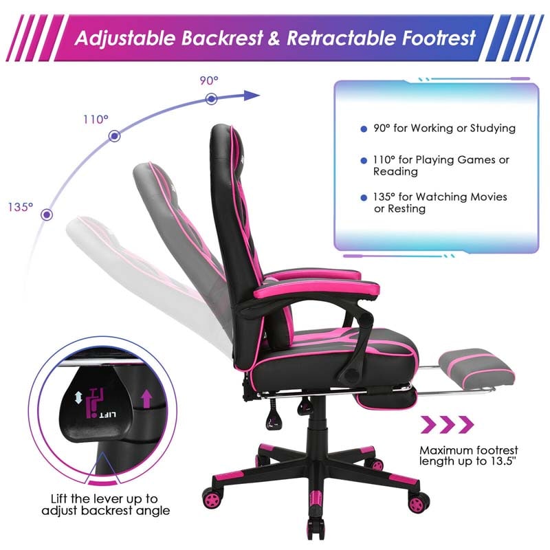 Massage Gaming Chair, Swivel Office Recliner, Adjustable Racing Computer Chair with Lumbar Support, Headrest & Retractable Footrest