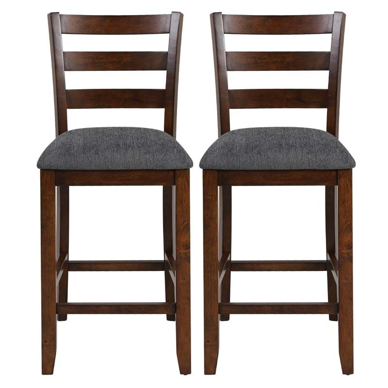25.5" Linen Fabric Upholstered Bar Stools with Back, Solid Rubber Wood Bar Height Dining Chairs for Kitchen