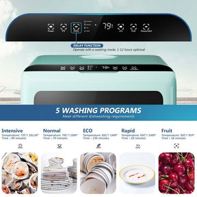 Portable Dishwasher Countertop Dishwashing Machine Hot Air Drying with 5L Water Tank & 5 Washing Modes