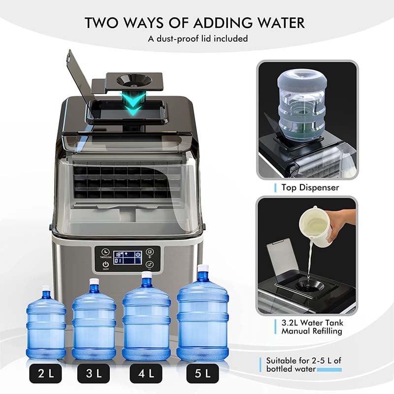 40LBS/24H Portable Ice Maker Countertop Ice Machine with Top Inlet Hole & Self-Clean Function