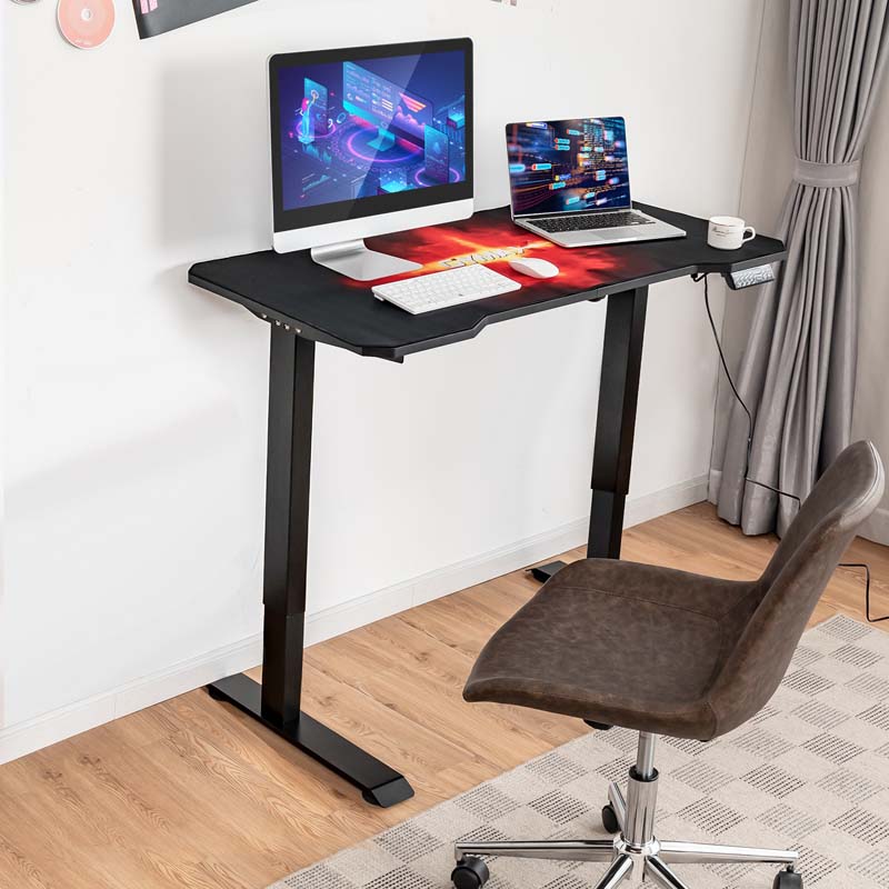 Electric Standing Gaming Desk, Height Adjustable Computer Desk, Carbon Fiber Desk, Sit Stand Home Office Table with Smart Control Panel