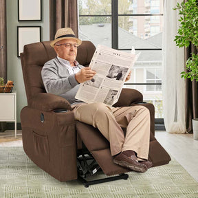 Linen Fabric Power Lift Recliner Chair with Massage & Lumbar Heat, Electric Stand up Lift Sofa for Elderly