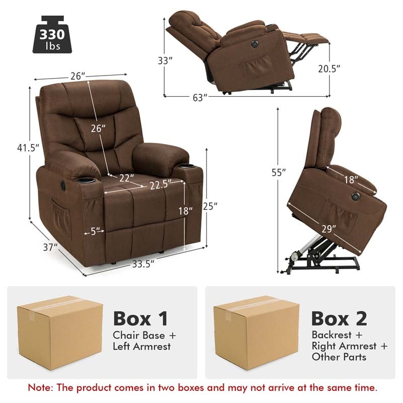 Linen Fabric Power Lift Recliner Chair with Massage & Lumbar Heat, Electric Stand up Lift Sofa for Elderly