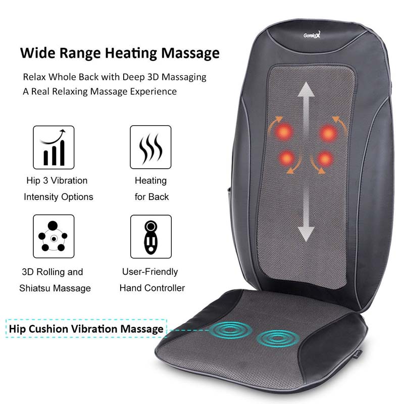 Electric Massage Seat Cushion with Heat, 3D Deep Rolling Kneading Shiatsu Whole Back Massager, Portable Massage Cushion
