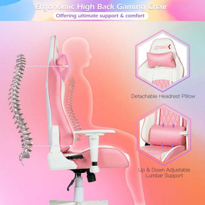 Pink Gaming Chair Recliner, High Back Ergonomic PC Racing Chair, Fully Adjustable Swivel Office Chair with Headrest & Lumbar Support