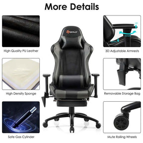 Massage Gaming Chair, Adjustable Ergonomic High-Back E-Sports Racing Chair, Swivel Office PC Chair with Footrest & Lumbar Support