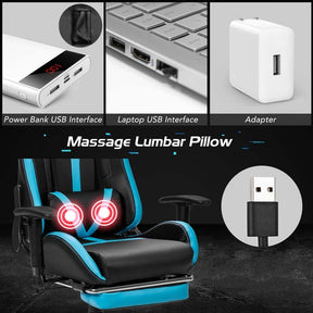 Computer Gaming Chair, Ergonomic High Back Massage Racing Chair, Swivel Office Chair with Footrest & Adjustable Armrests