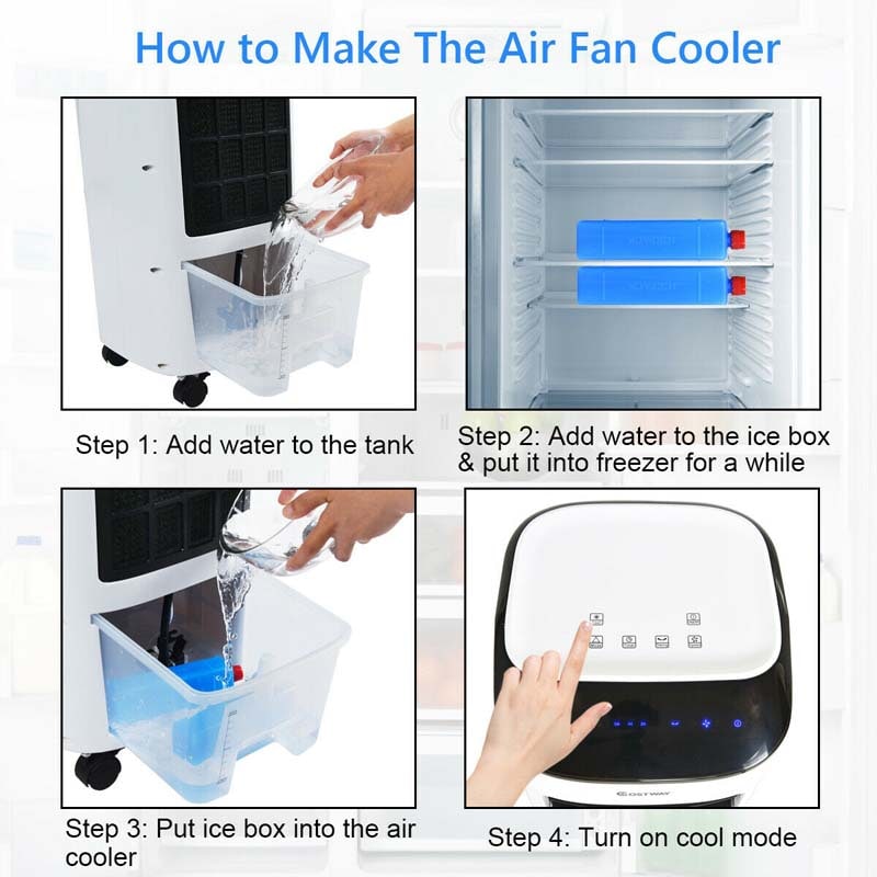 Portable Evaporative Cooler Fan Humidifier with Remote Control, 3 Speeds, 7.5H Timer, 7L Water Tank