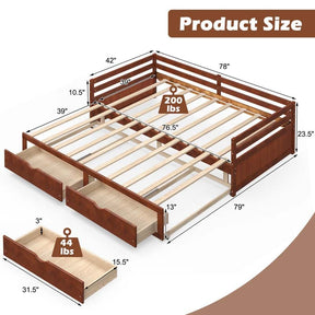 Extendable Twin to King Daybed with Trundle & 2 Storage Drawers, Dual-use Modern Sofa Bed with Roll Out Bed Frame