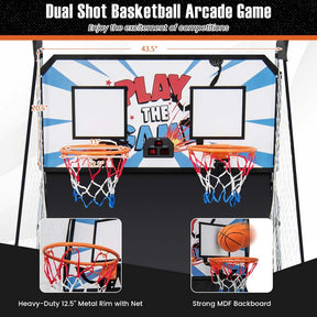 Foldable Basketball Arcade Game, Dual Shot Electronic Basketball Game Machine with 8 Game Modes