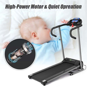 Electric Folding Treadmill, Motorized Jogging Running Machine with LCD Monitor & Device Holder, Heart Rate Sensor