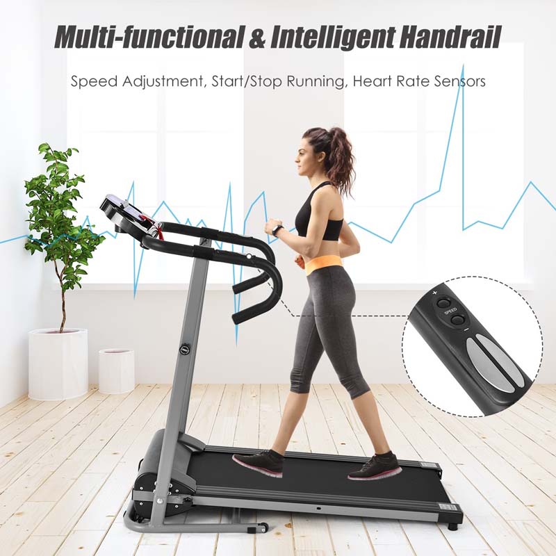 Electric Folding Treadmill, Motorized Jogging Running Machine with LCD Monitor & Device Holder, Heart Rate Sensor