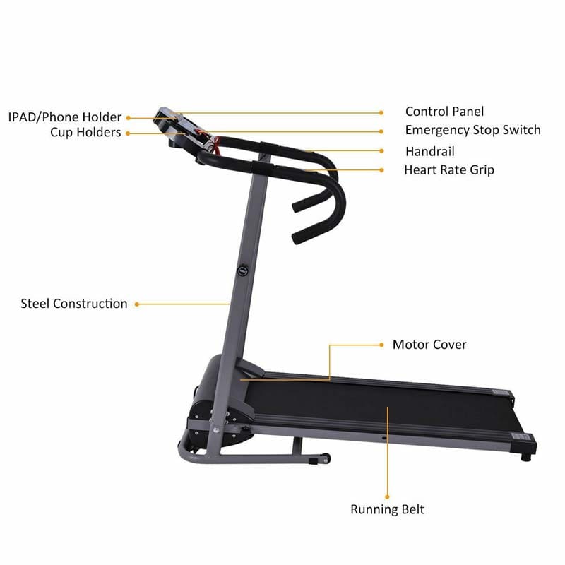 Electric Folding Treadmill, Motorized Jogging Running Machine with LCD Monitor & Device Holder, Heart Rate Sensor