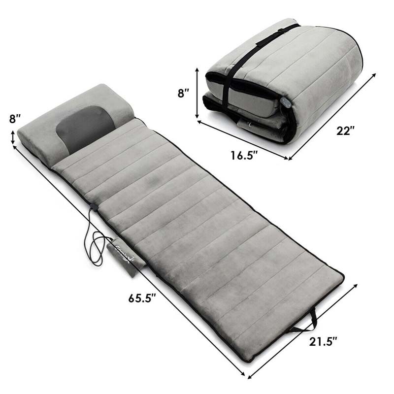 Foldable Heated Massage Mat, Back Lumbar Leg Neck Shiatsu Massager, Massage Mattress Pad Built-in Pillow, Full Body Massage Cushion