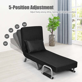 Folding Convertible Sofa Bed Sleeper Chair w/Pillow, 5-Position Armchair Chaise Lounge Couch