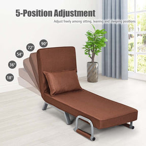 Folding Convertible Sofa Bed Sleeper Chair w/Pillow, 5-Position Armchair Chaise Lounge Couch