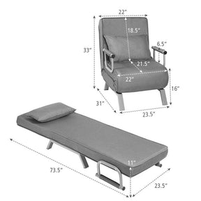 Folding Convertible Sofa Bed Sleeper Chair w/Pillow, 5-Position Armchair Chaise Lounge Couch