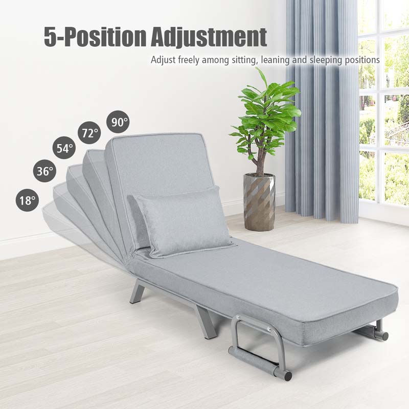 Folding Convertible Sofa Bed Sleeper Chair w/Pillow, 5-Position Armchair Chaise Lounge Couch