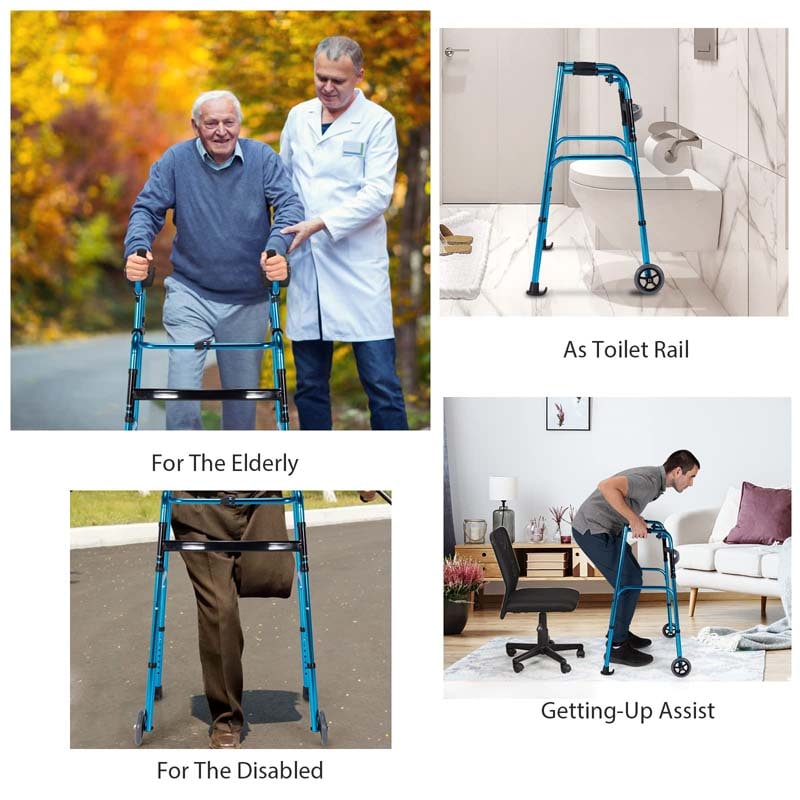 Foldable Standard Walker 440lbs Walking Mobility Aid with 5" Wheels & Removable Padded Armrests