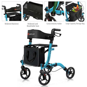 Folding Rollator Walker with Seat & Storage Bag, Lightweight Medical Walker Rolling Mobility Walking Aid