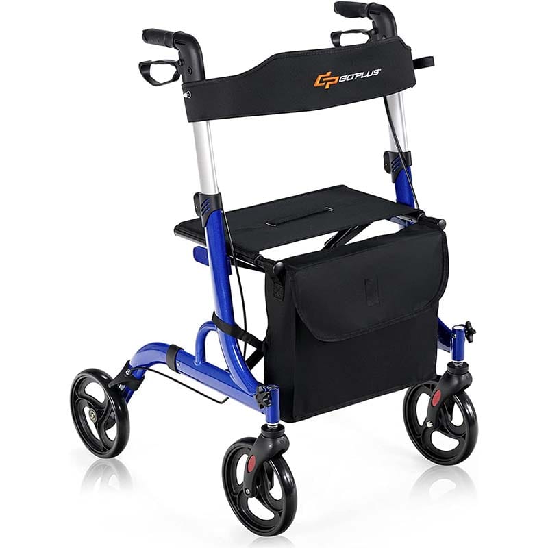 2 in 1 Folding Rollator Walker with Seat & 8" Wheels, Medical Walker Rolling Chair Mobility Walking Aid