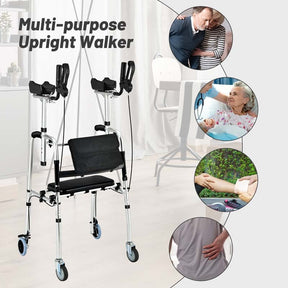 2 in 1 Folding Upright Walker Height Adjustable Rollator Walker with Seat & Wheels, Mobility Walking Aid for Seniors