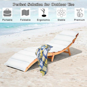 Wood Folding Patio Chaise Lounge Chair, Double-Sided Cushioned Outdoor Sun Lounger for Pool Beach Lawn
