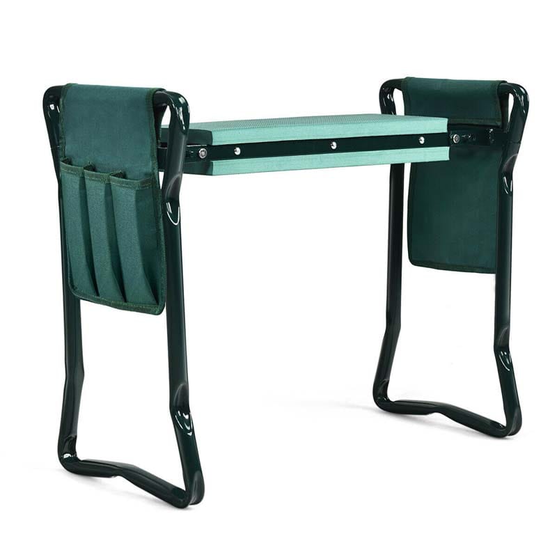 Folding Gardening Seat and Kneeler Bench, Portable Garden Stool with Tool Pouches & Soft Eva Pad Seat