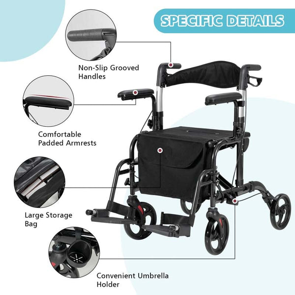 2 in 1 Folding Rollator Walker Wheelchair Sale, Price & Reviews ...