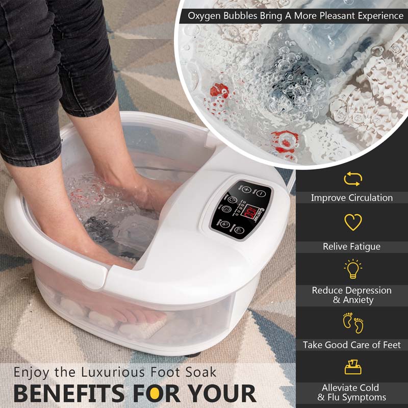Heated Foot Spa Bath Massager with Bubbles & Rollers, Electric Foot Soaker Tub for Fatigue Release