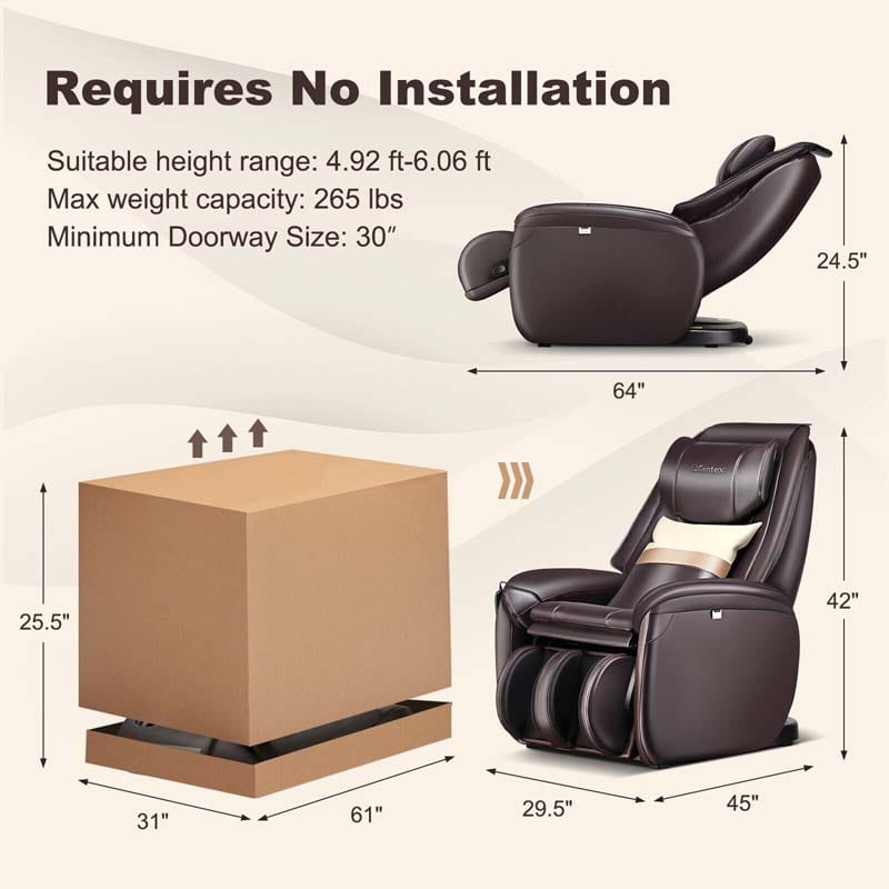 SL Track Full Body Massage Chair Zero Gravity Electric Massage Recliner with Heat, Pillow & Reversible Footrest