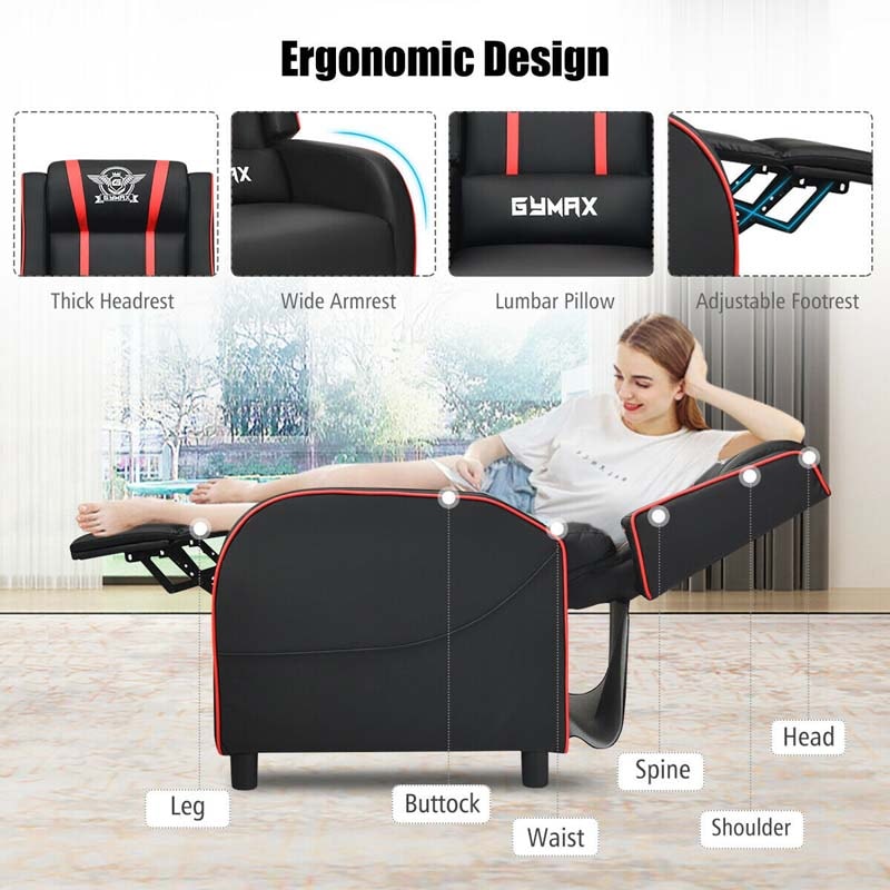 Recliner Chair Ergonomic Adjustable Single PU Leather Sofa with Thicker Seat  Cushion
