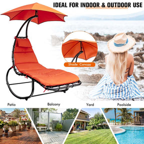 Full-Padded Hammock Chair Swing Patio Sun Lounger with Shade Canopy, Outdoor Chaise Lounge Hanging Chair for Pool Beach Deck