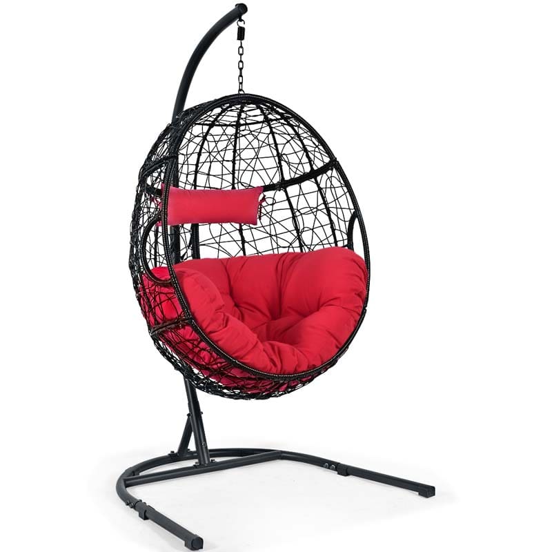 Outdoor Indoor Hanging Egg Chair Hammock Swing Chair with C Hammock Stand Set, Soft Seat Cushion & Pillow