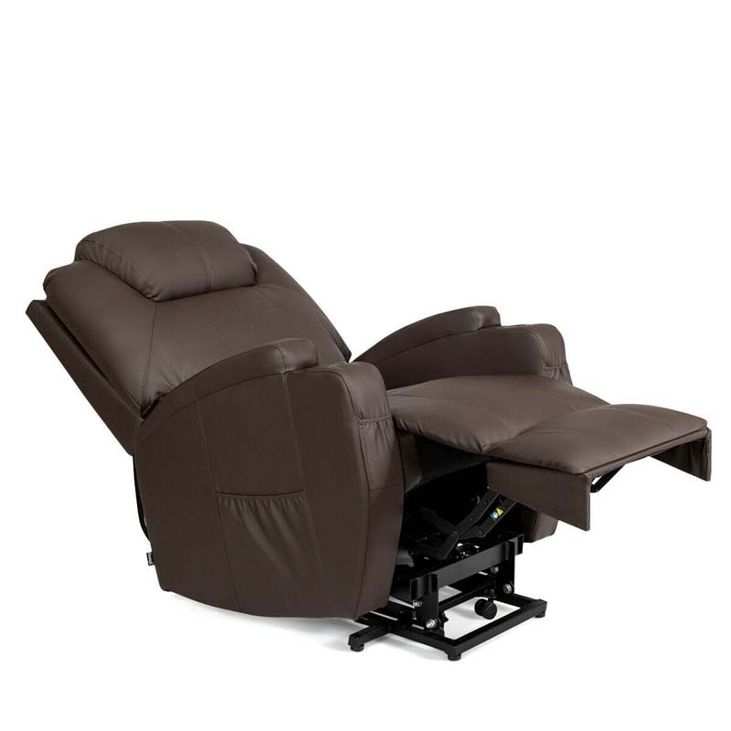 Heated Power Lift Recliner, Elderly Lift Chair, Leather Massage Recliner Sofa with 8 Vibrating Massage Nodes, 3 Side Pockets, 2 Cup Holders