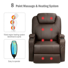 Heated Power Lift Recliner, Elderly Lift Chair, Leather Massage Recliner Sofa with 8 Vibrating Massage Nodes, 3 Side Pockets, 2 Cup Holders