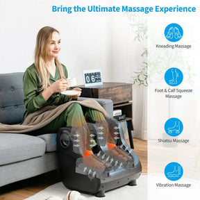 Foot & Calf Massager with Heat & Remote, Shiatsu Kneading Electric Massage Machine with Adjustable Tilt Base, Timer, LCD Screen
