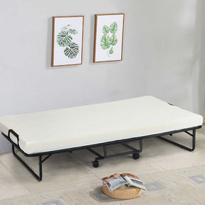 75" x 38" Rollaway Folding Bed with 4" Memory Foam Mattress, Twin Size Portable Guest Bed with Wheels