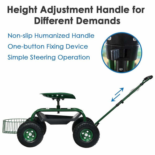 Sangsan Garden Cart Rolling Work Seat, Utility Garden Stool Outdoor Rolling Garden Seat With Wheels & Utility Tool Tray For Patio, Lawn, Yard, Green