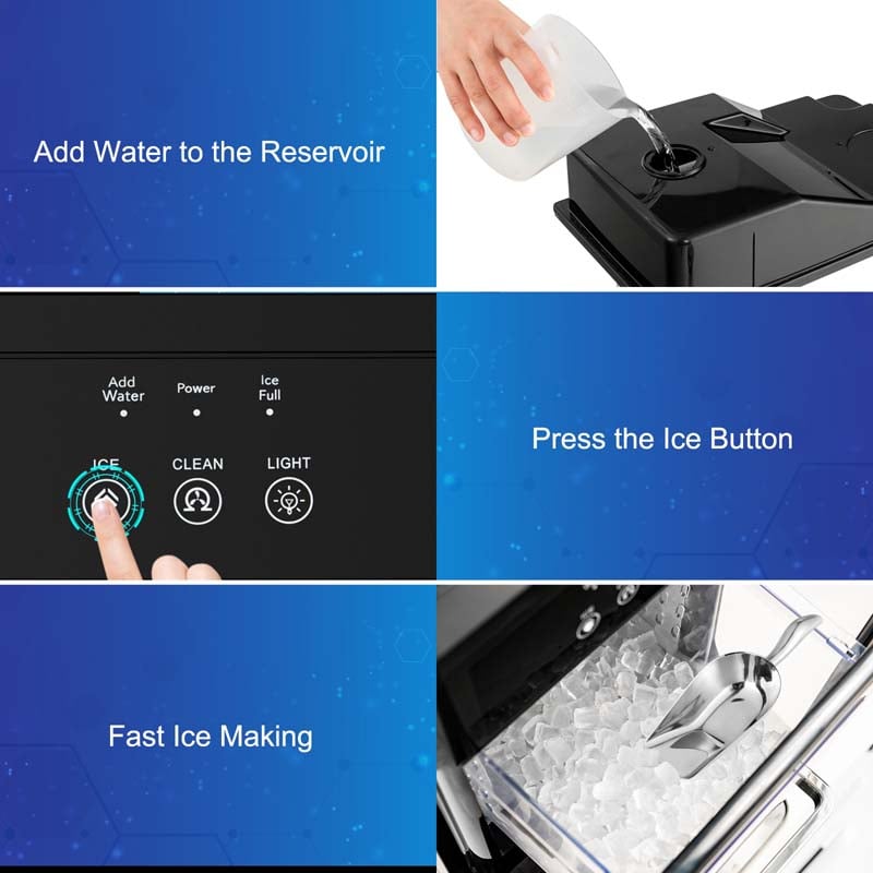 44LBS/24H Portable Nugget Ice Maker Countertop Self-Cleaning Ice Making Machine with Ice Shovel