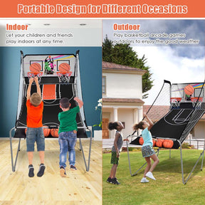 2 Player Foldable Basketball Arcade Game with 4 Balls, Indoor Double Shot Electronic Basketball Game