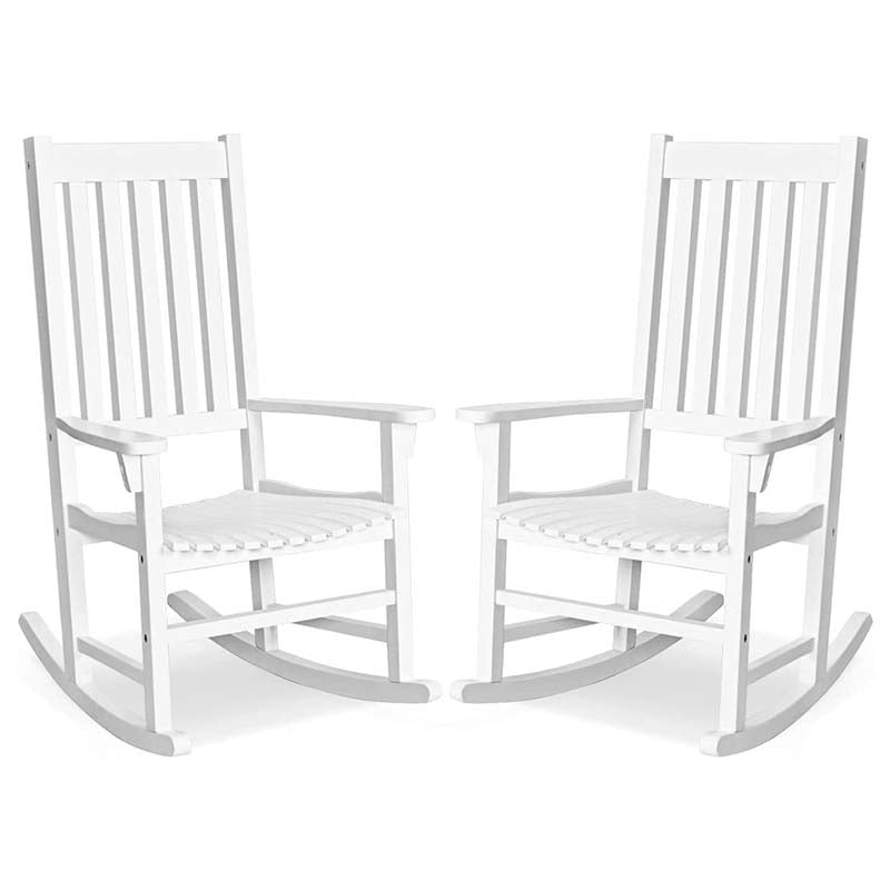 Acacia Wood Rocking Chair High Back Outdoor Rocker for Porch Patio Lawn