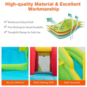 7-in-1 Kids Long Slide Water Park Inflatable Bounce House with Climbing Wall, Splash Pool, Basketball Rim, Water Cannons