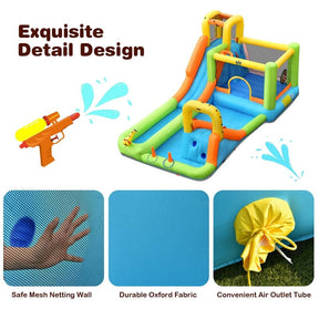 8-in-1 Giant Water Park Bounce House Inflatable Water Slide with Trampoline, Climbing Wall, Splash Pool, 735W Air Blower