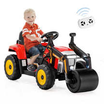 12V Kids Ride On Road Roller with Drum Roller, Battery Powered Electric Tractor RC Construction Vehicle