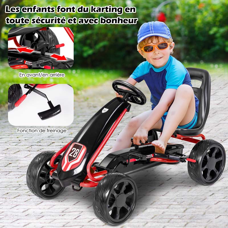 4 Big Wheels Racer Pedal Go Kart for Kids Pedal Powered Ride on Toy Car With Clutch & Safe Handbrake