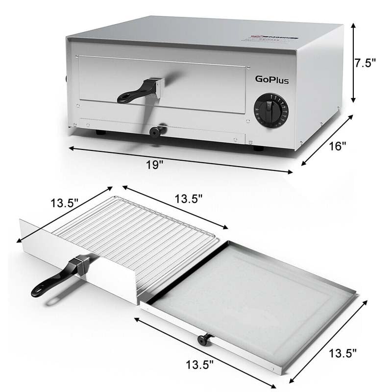 12" Commercial Pizza Oven Countertop, Stainless Steel Electric Pizza Maker & Baker, Snack Oven
