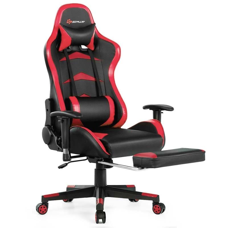 PU Leather Massage Gaming Chair with Footrest, Height Adjustable High Back Ergonomic Gamer Racing Recliner, Swivel PC Game Chair Office Chair