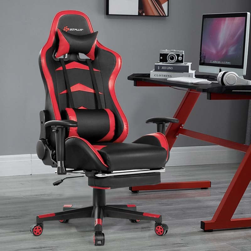 PU Leather Massage Gaming Chair with Footrest, Height Adjustable High Back Ergonomic Gamer Racing Recliner, Swivel PC Game Chair Office Chair